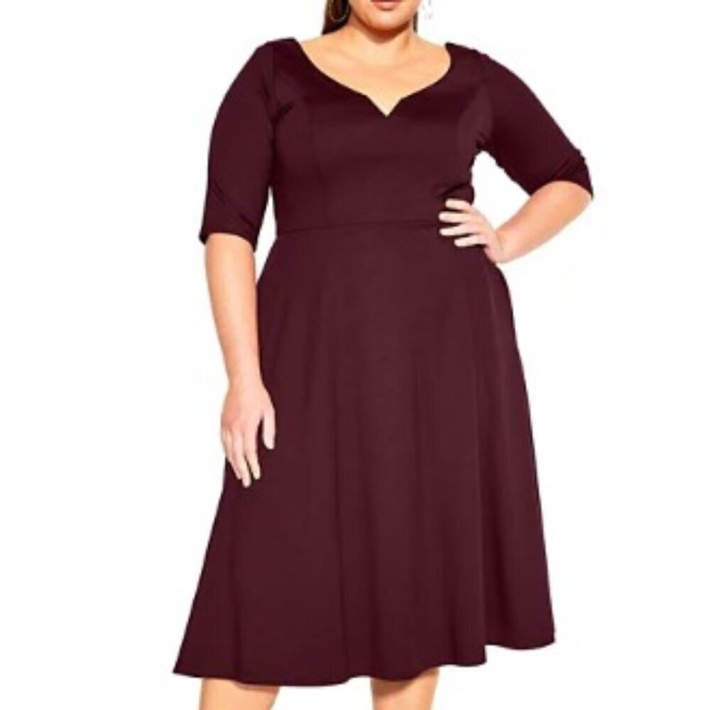 City Chic Dress 2XL Cute Girl Elbow Sleeve Dress Size XXL NWT $90 Ox Blood